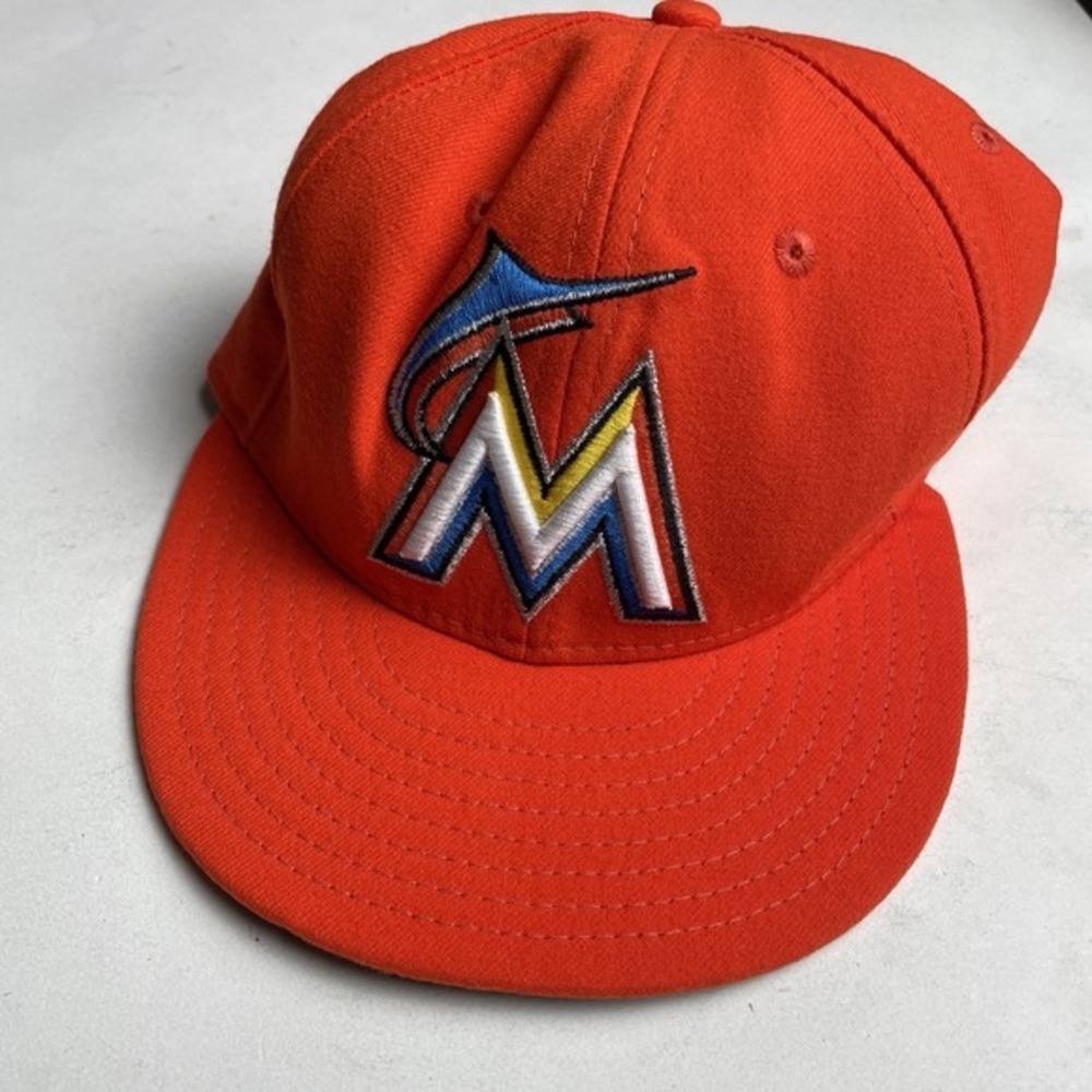 Miami Marlins Hat Cap New Era Size 6 7/8 Fitted Orange 59Fifty‎ On Field MLB